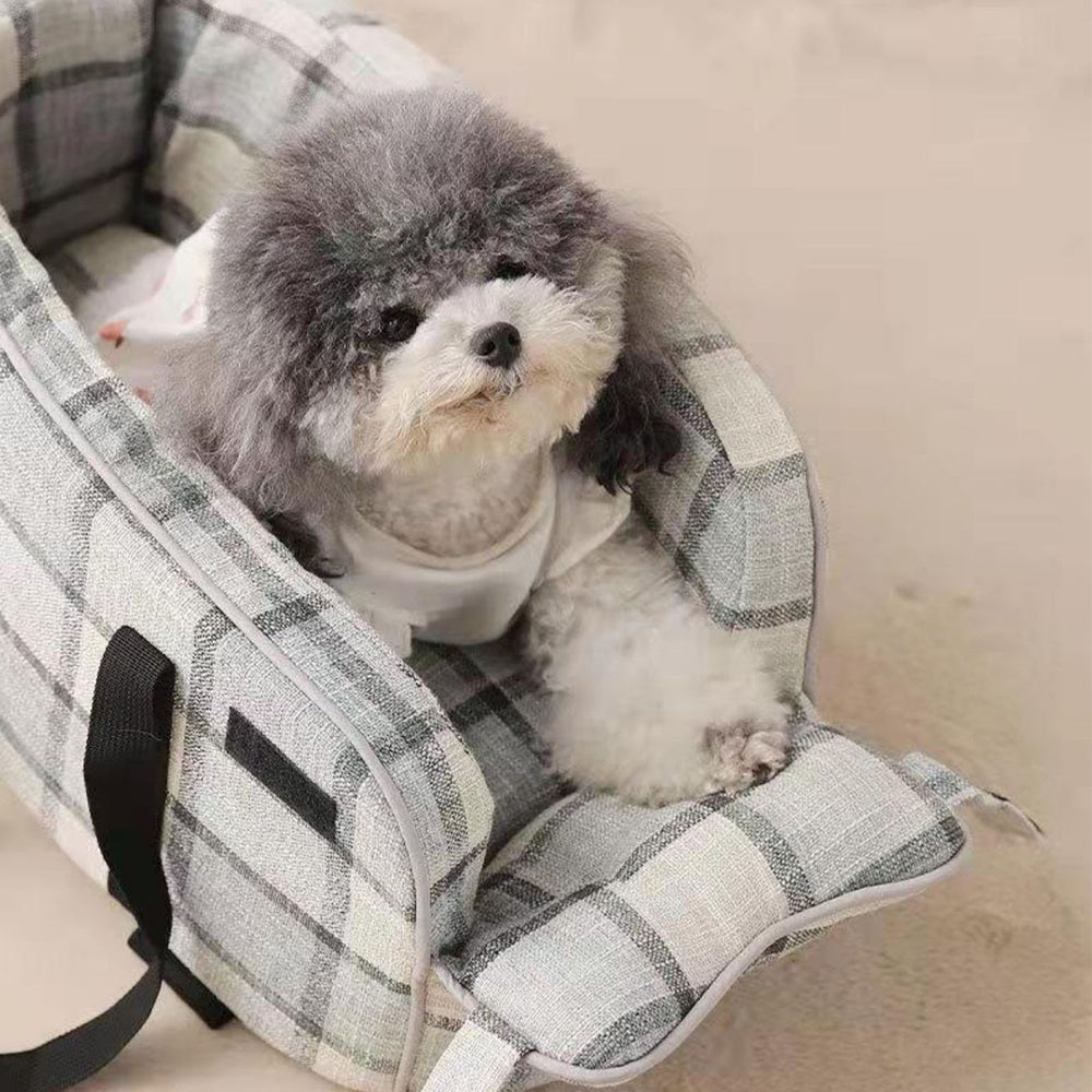 Pet Car Booster Seat with Handle White Grid