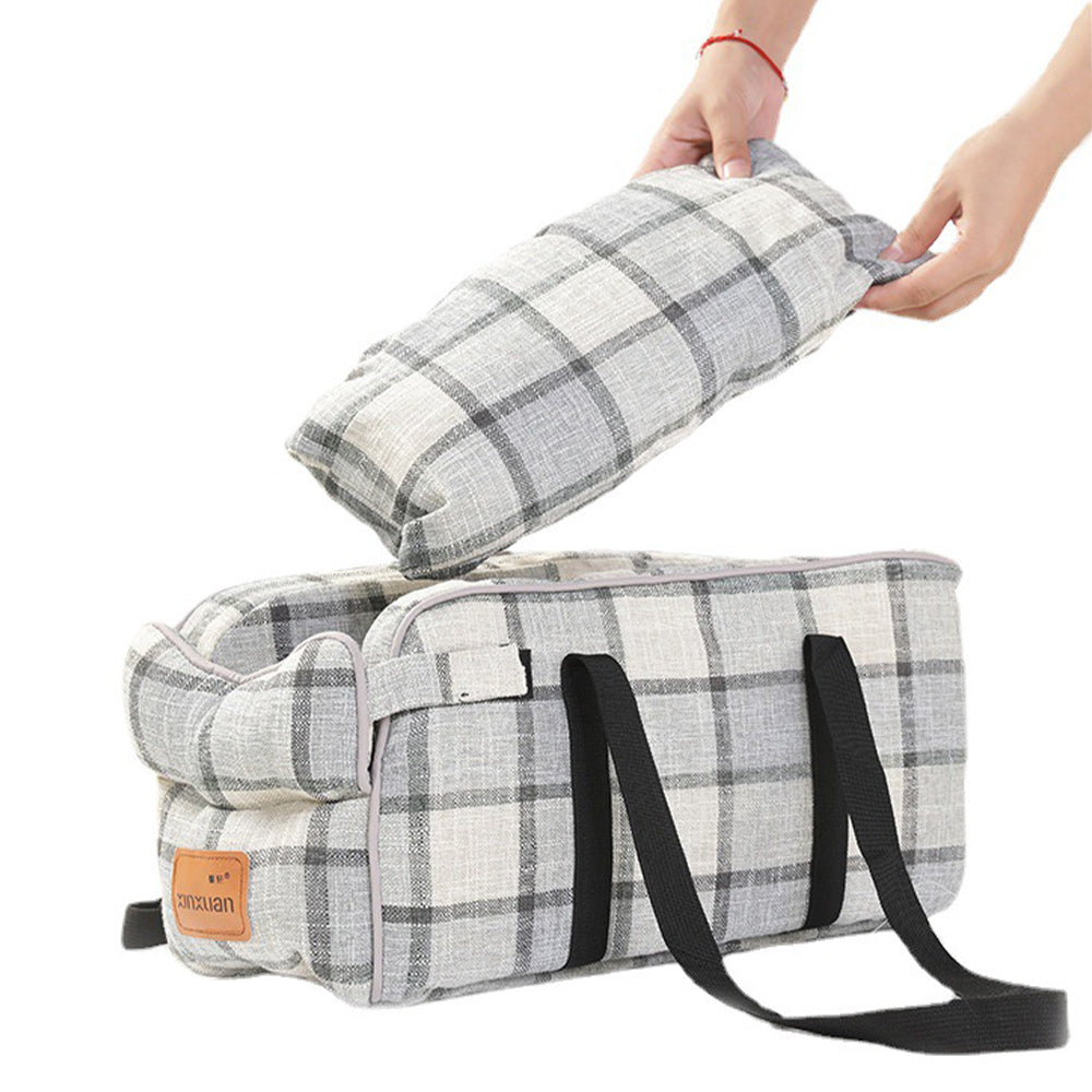 Pet Car Booster Seat with Handle White Grid