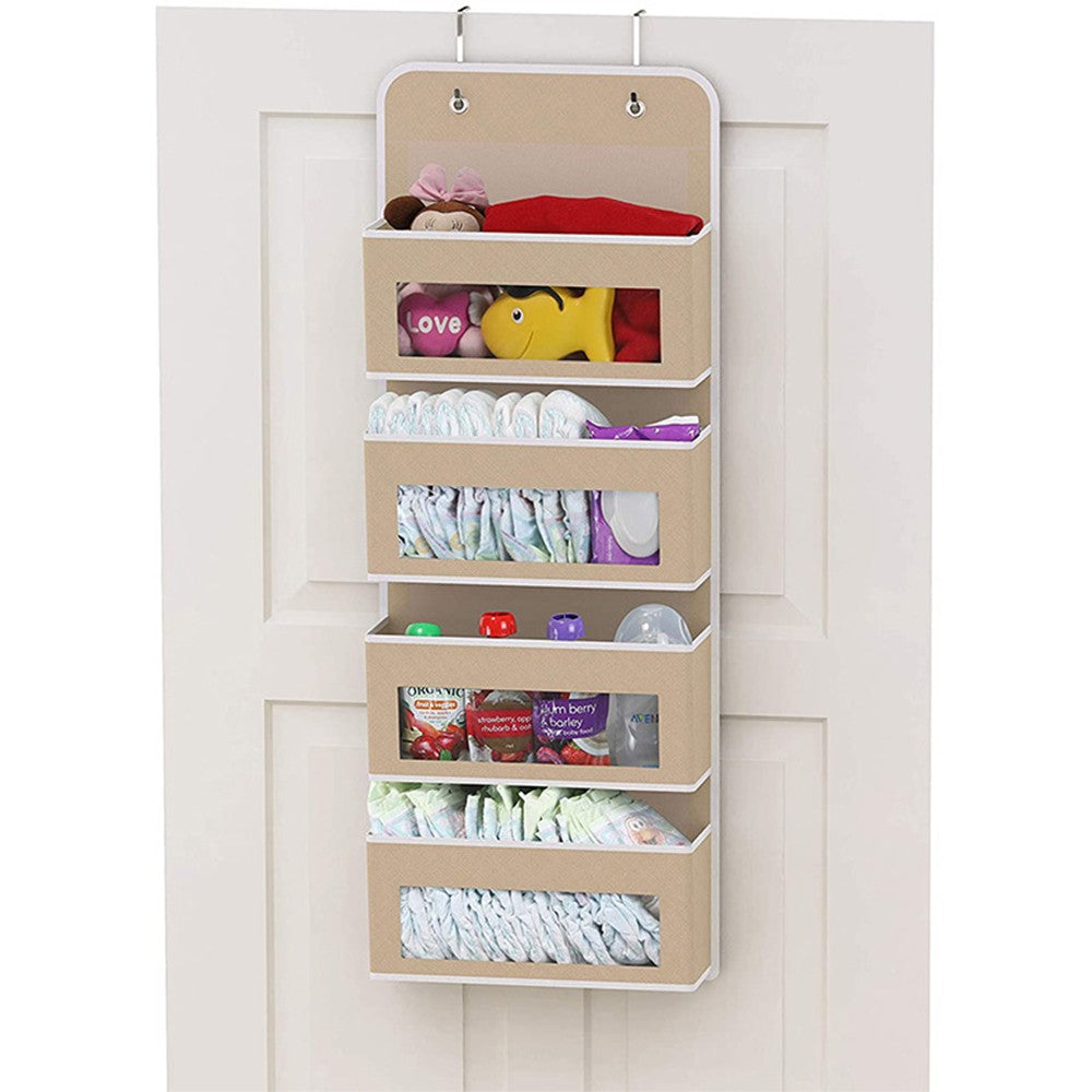 4 Layer Over The Door Hanging Bag Wall Mounted Storage Bag Organizer Beige