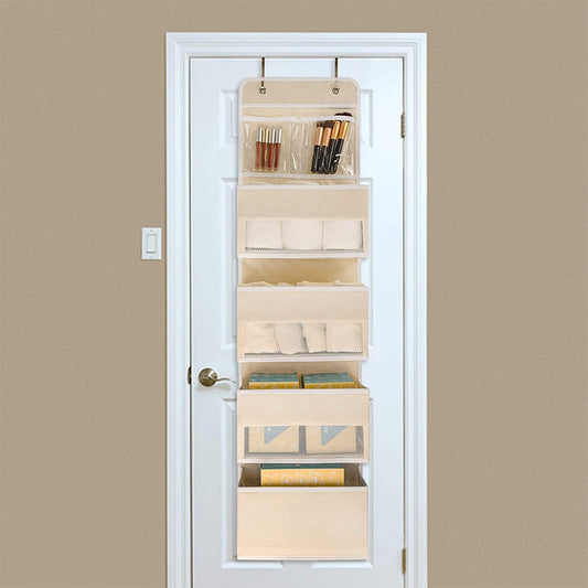 5 Layer Over The Door Hanging Bag Wall Mounted Storage Bag Organizer Beige
