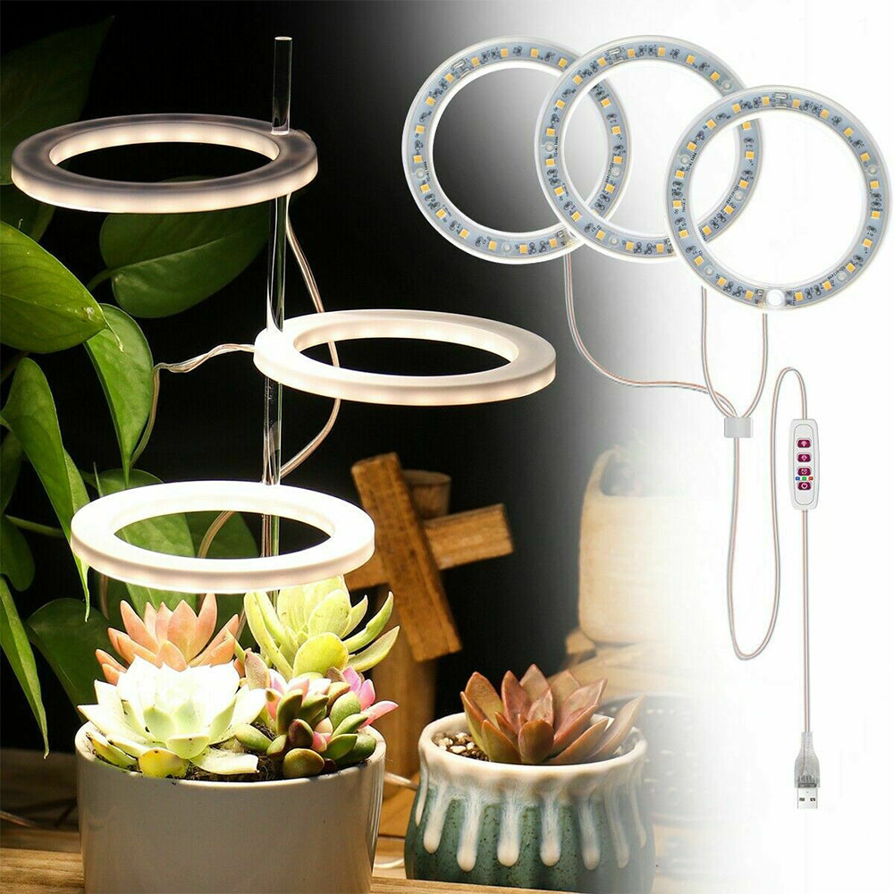 Three Heads Plant Growing Ring Lamp LED Grow Light Warm White