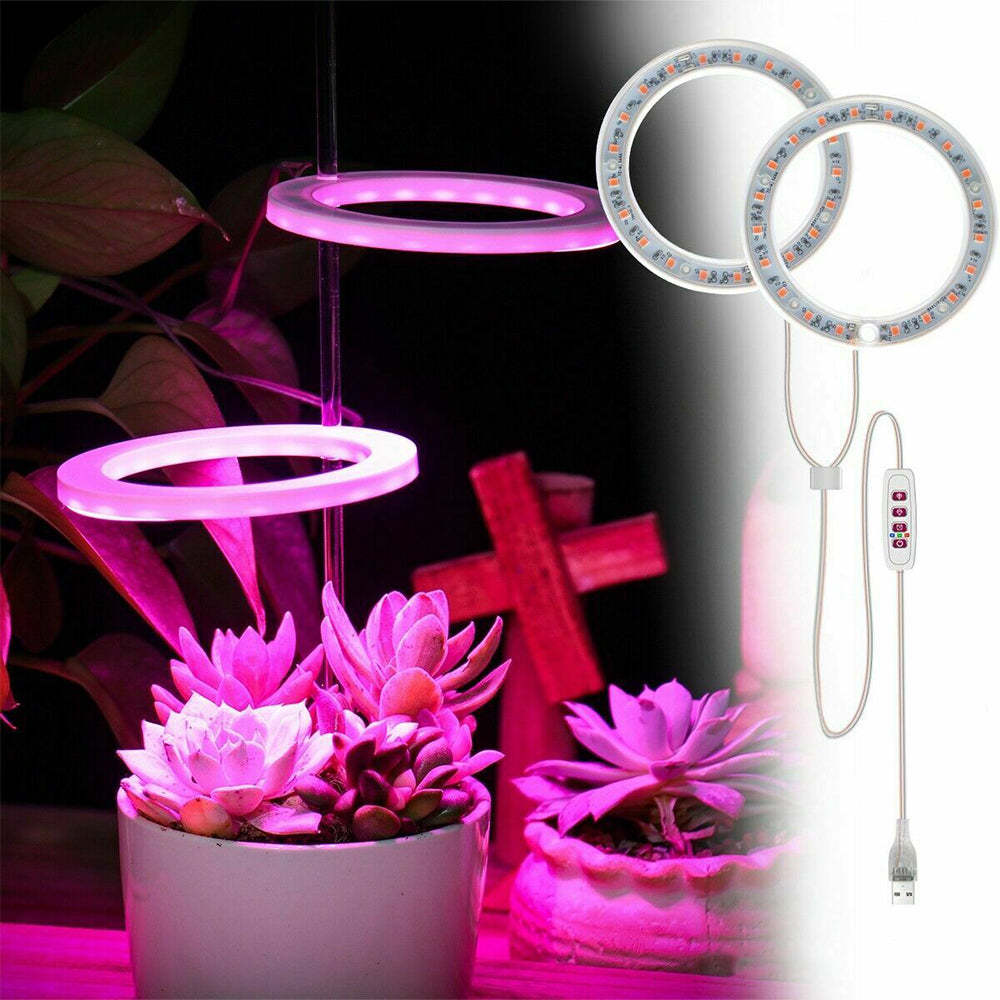 Dual Heads Plant Growing Ring Lamp LED Grow Light Pink Lights
