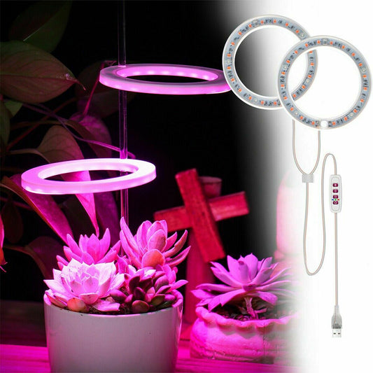 Dual Heads Plant Growing Ring Lamp LED Grow Light Pink Lights