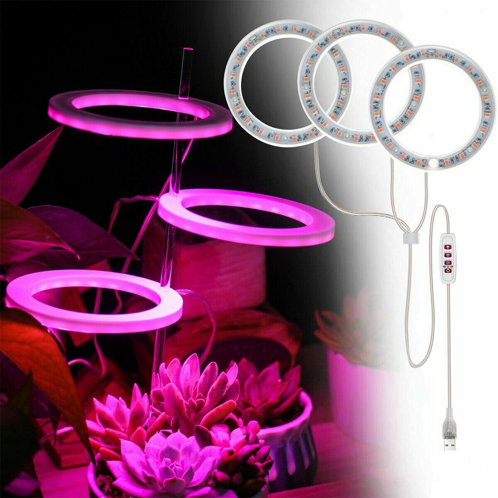 Three Heads Plant Growing Ring Lamp LED Grow Light Pink Lights