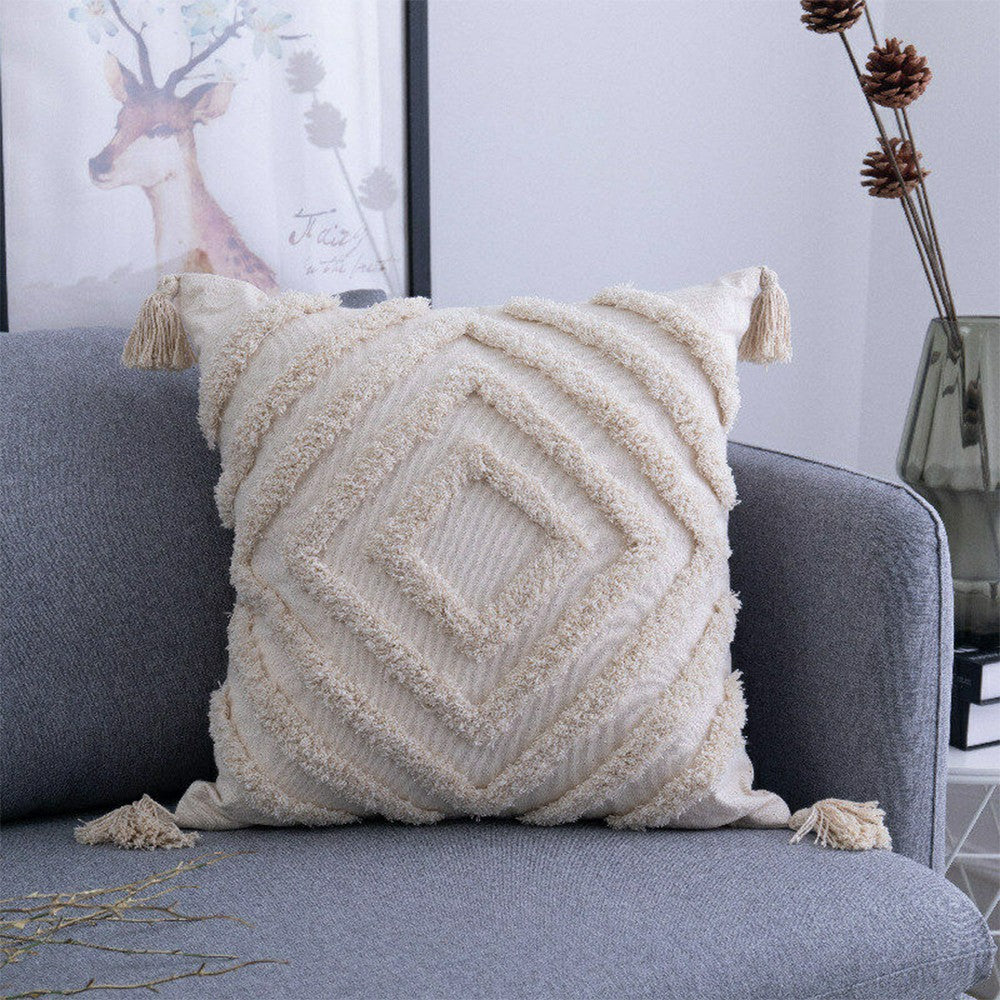 2Pcs 45x45cm Boho Tassels Pillow Cover Throw Cushion Case Sofa Couch Decor