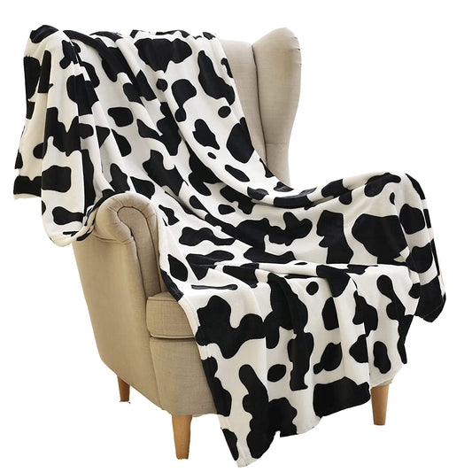150x200cm Cow Print Blanket Bed Faux Fur Throw Blanket Flannel Blanket Black