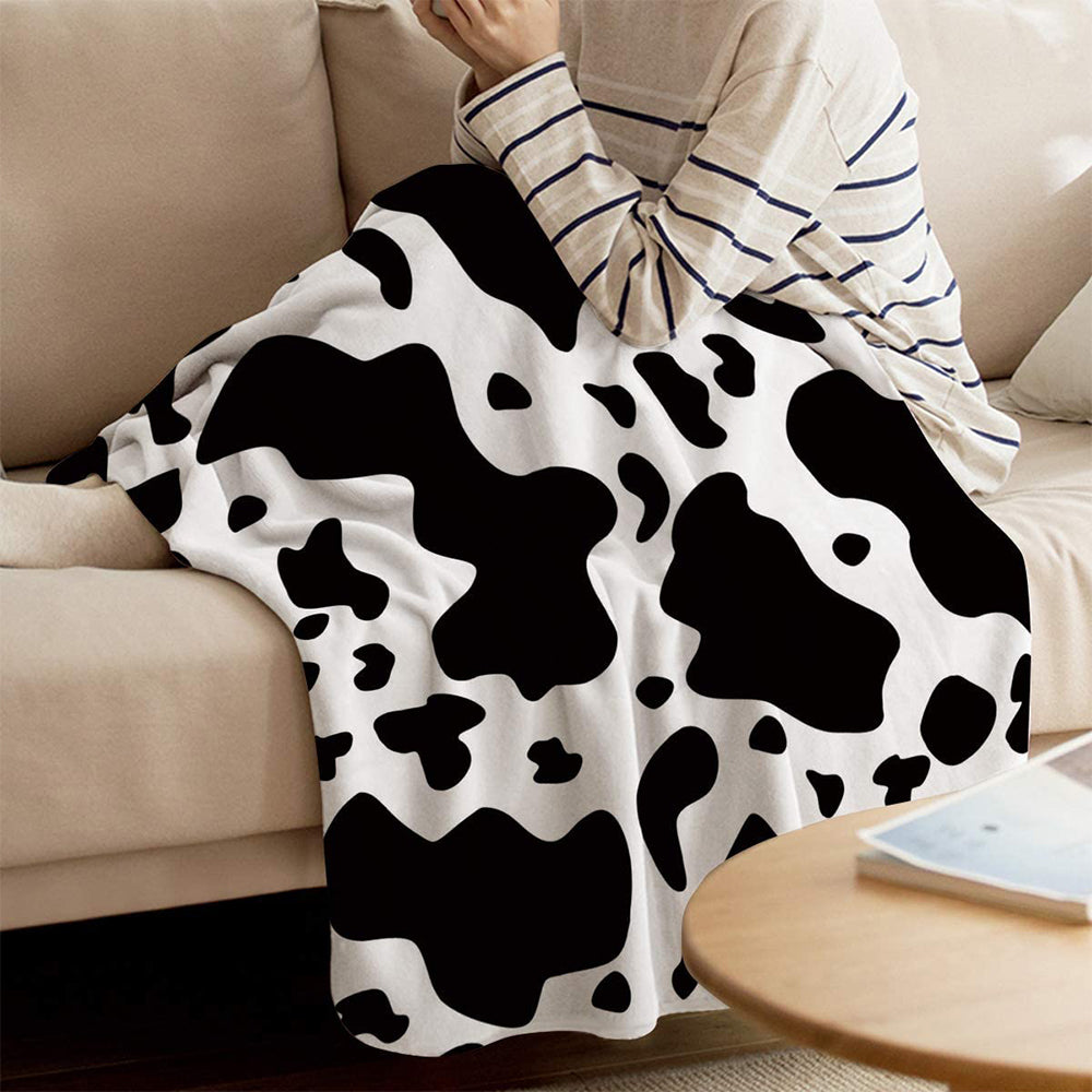 150x200cm Cow Print Blanket Bed Faux Fur Throw Blanket Flannel Blanket Black