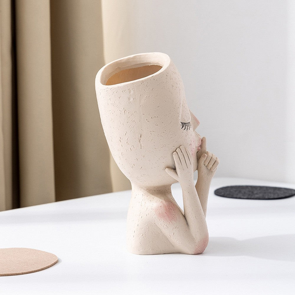 1Pc Unique Planters Pots Resin Flower Pot with Drainage Hole White