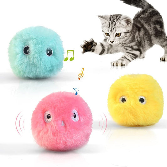 3Pcs Fluffy Plush Cat Ball Toys Interactive Chirping Balls Cat Training Toy