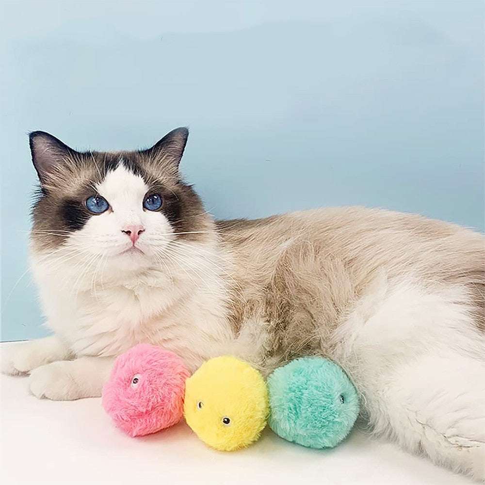 6Pcs Fluffy Plush Cat Ball Toys Interactive Chirping Balls Cat Training Toy