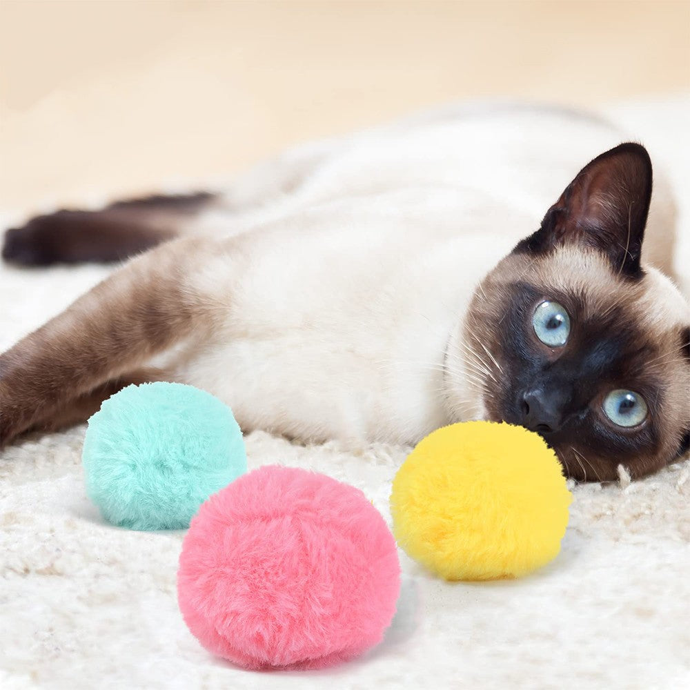 6Pcs Fluffy Plush Cat Ball Toys Interactive Chirping Balls Cat Training Toy