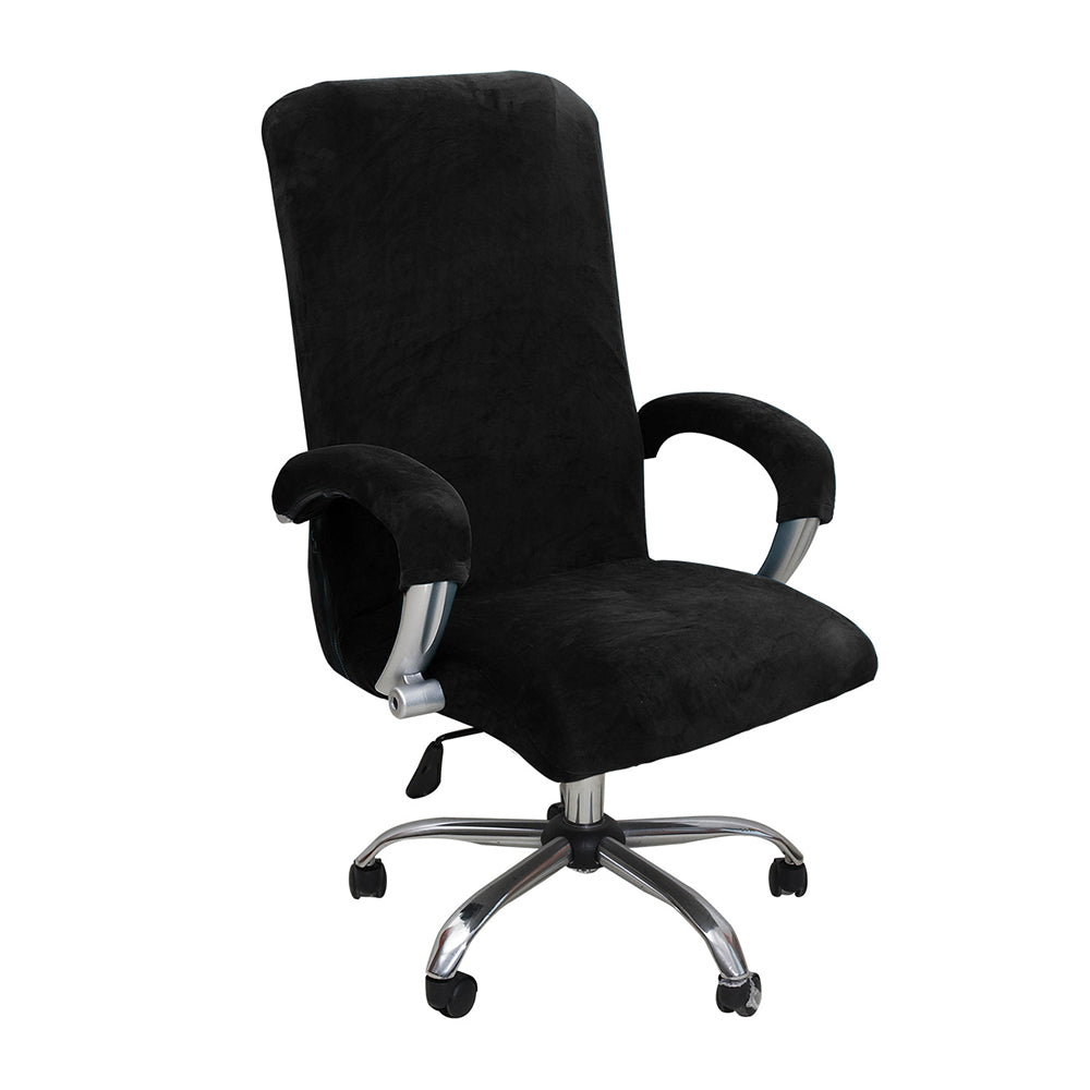 Office Chair Cover Velvet Chair Seat Protector with Armrest Covers Black XL