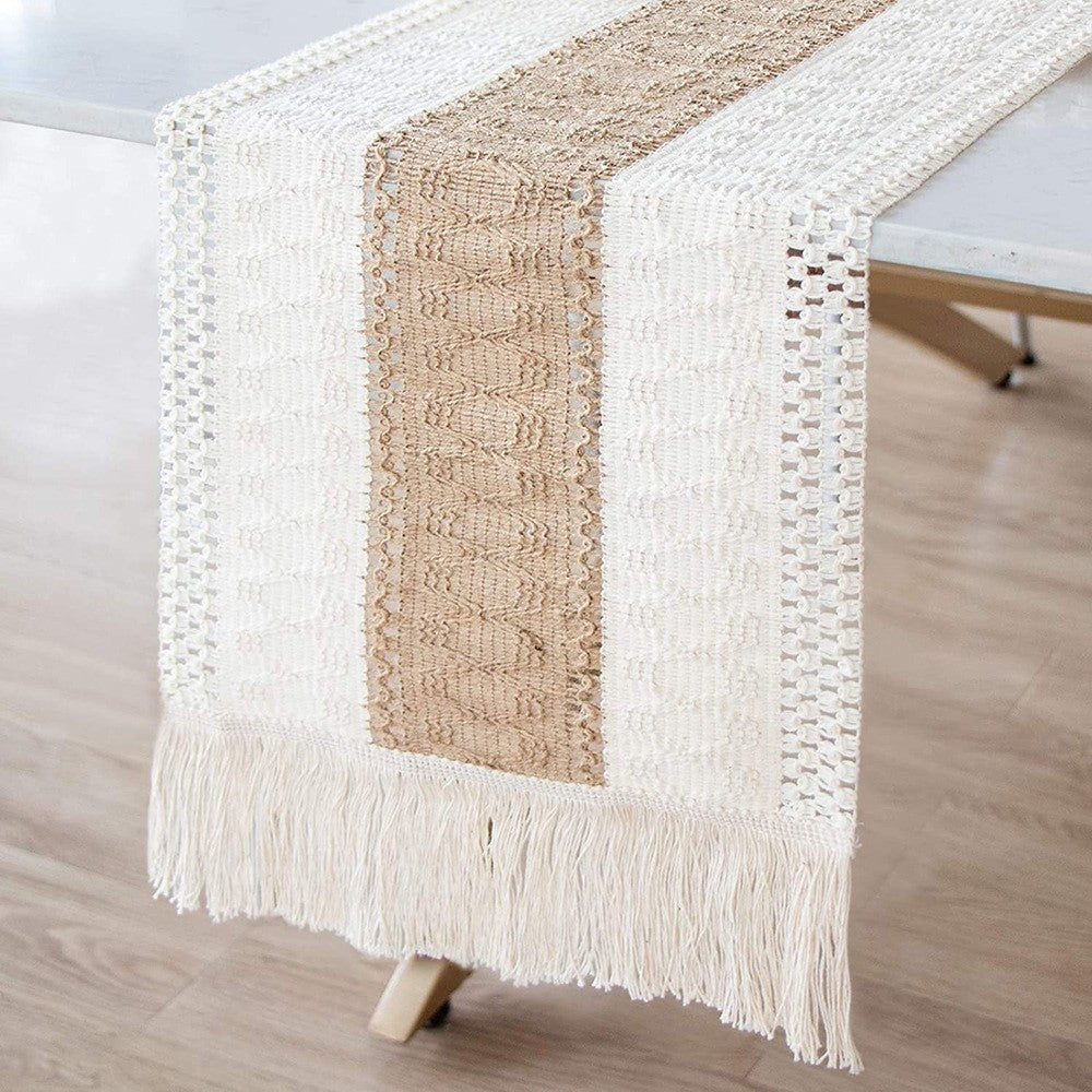 180x30cm Macrame Table Runners Burlap Cotton Table Flag with Tassels Style 1
