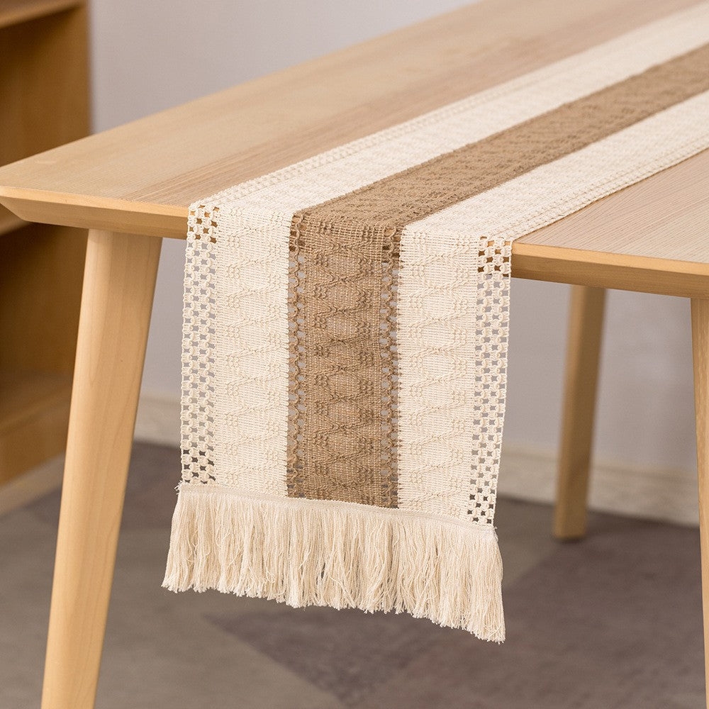 280x30cm Macrame Table Runners Burlap Cotton Table Flag with Tassels Style 1