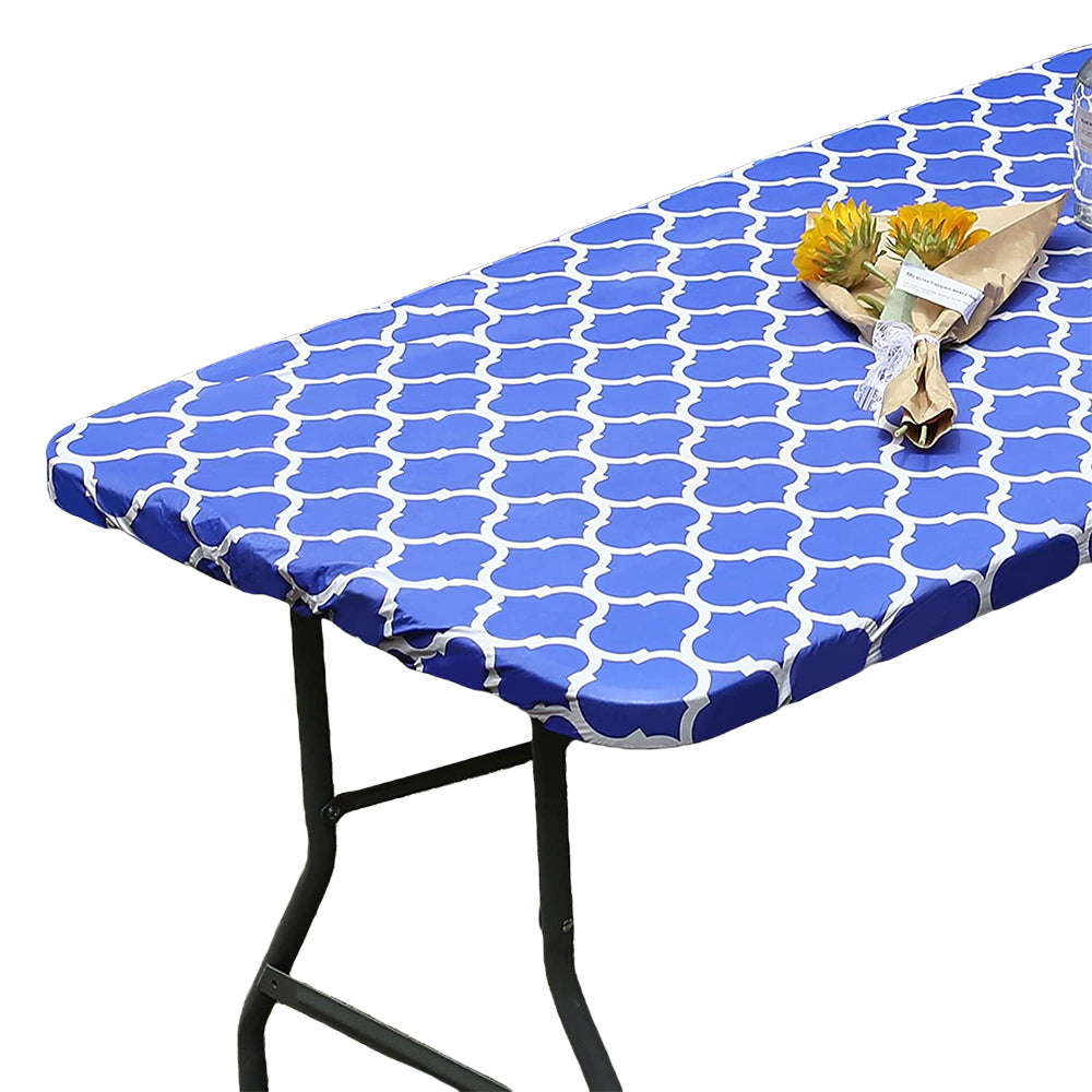Water Resistant Moroccan Rectangular Fitted Table Cover 4FT Blue