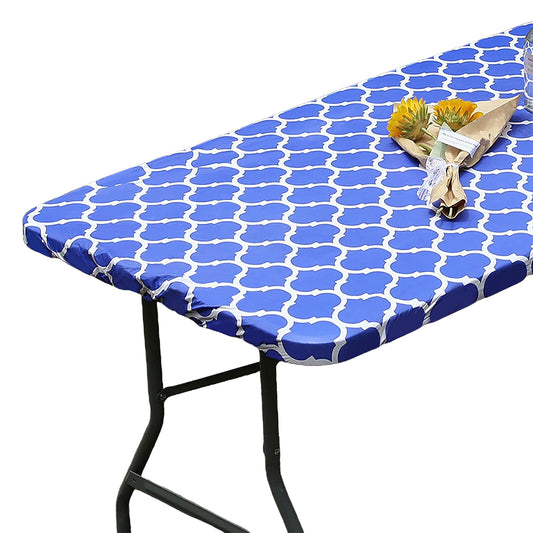 Water Resistant Moroccan Rectangular Fitted Table Cover 4FT Blue