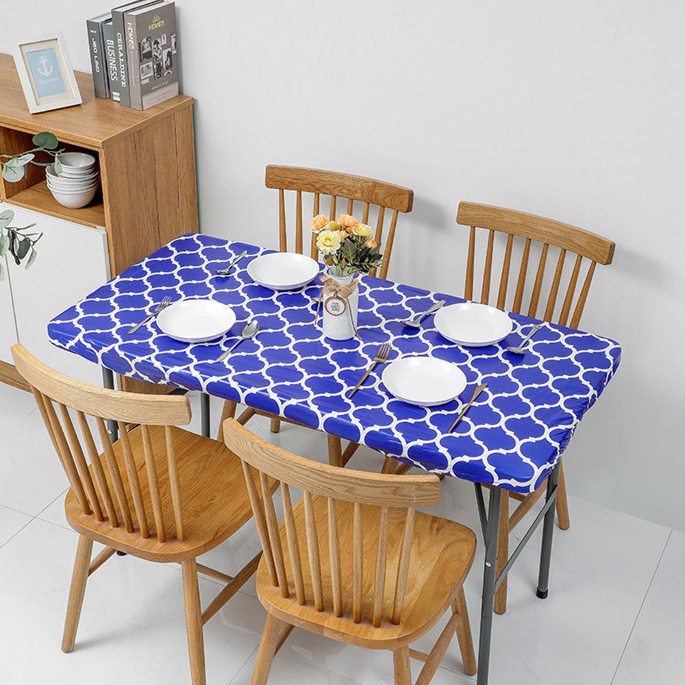 Water Resistant Moroccan Rectangular Fitted Table Cover 4FT Blue