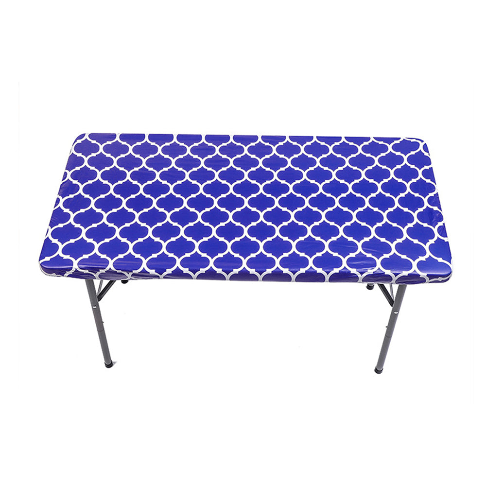 Water Resistant Moroccan Rectangular Fitted Table Cover 6FT Blue