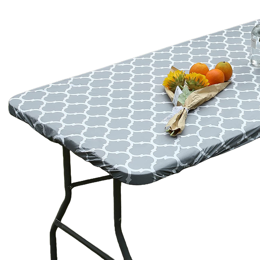 Water Resistant Moroccan Rectangular Fitted Table Cover 6FT Grey