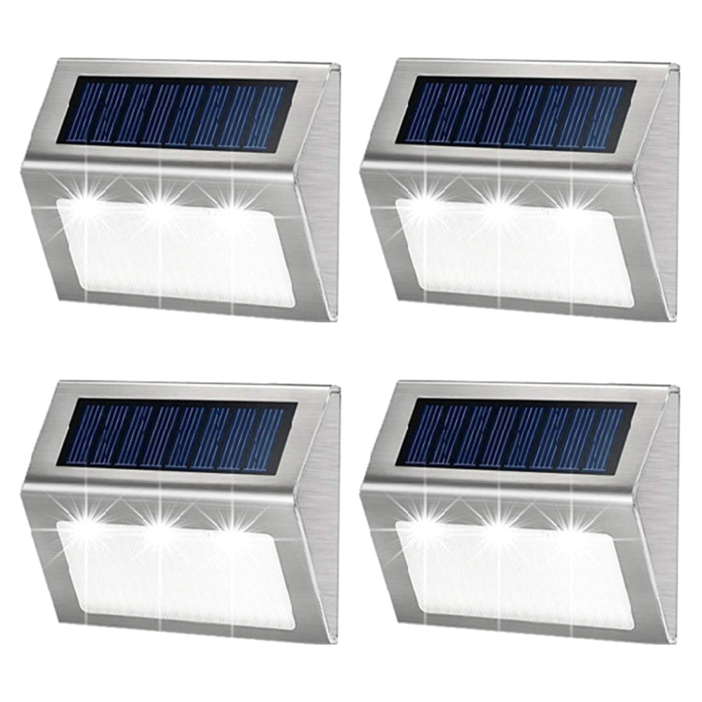 4 Pack Water Resistant LED Solar Pwered Fence Light Garden Wall Lamp White