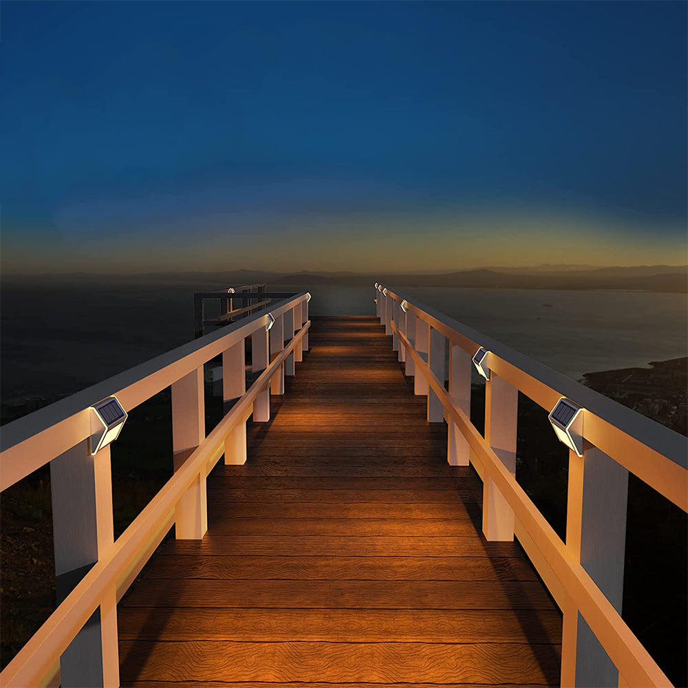 4 Pack Water Resistant LED Solar Pwered Fence Light Garden Wall Lamp Warm White