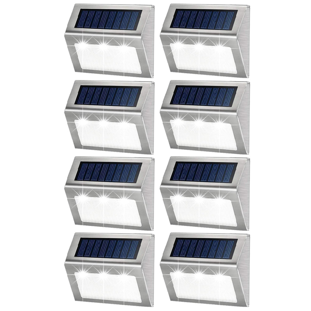 8 Pack Water Resistant LED Solar Pwered Fence Light Garden Wall Lamp White