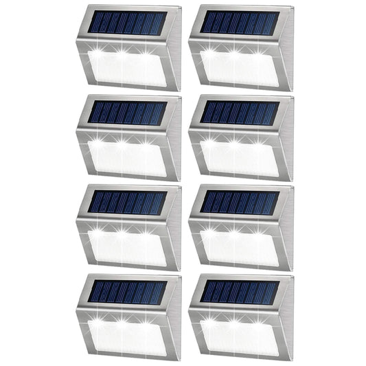 8 Pack Water Resistant LED Solar Pwered Fence Light Garden Wall Lamp White