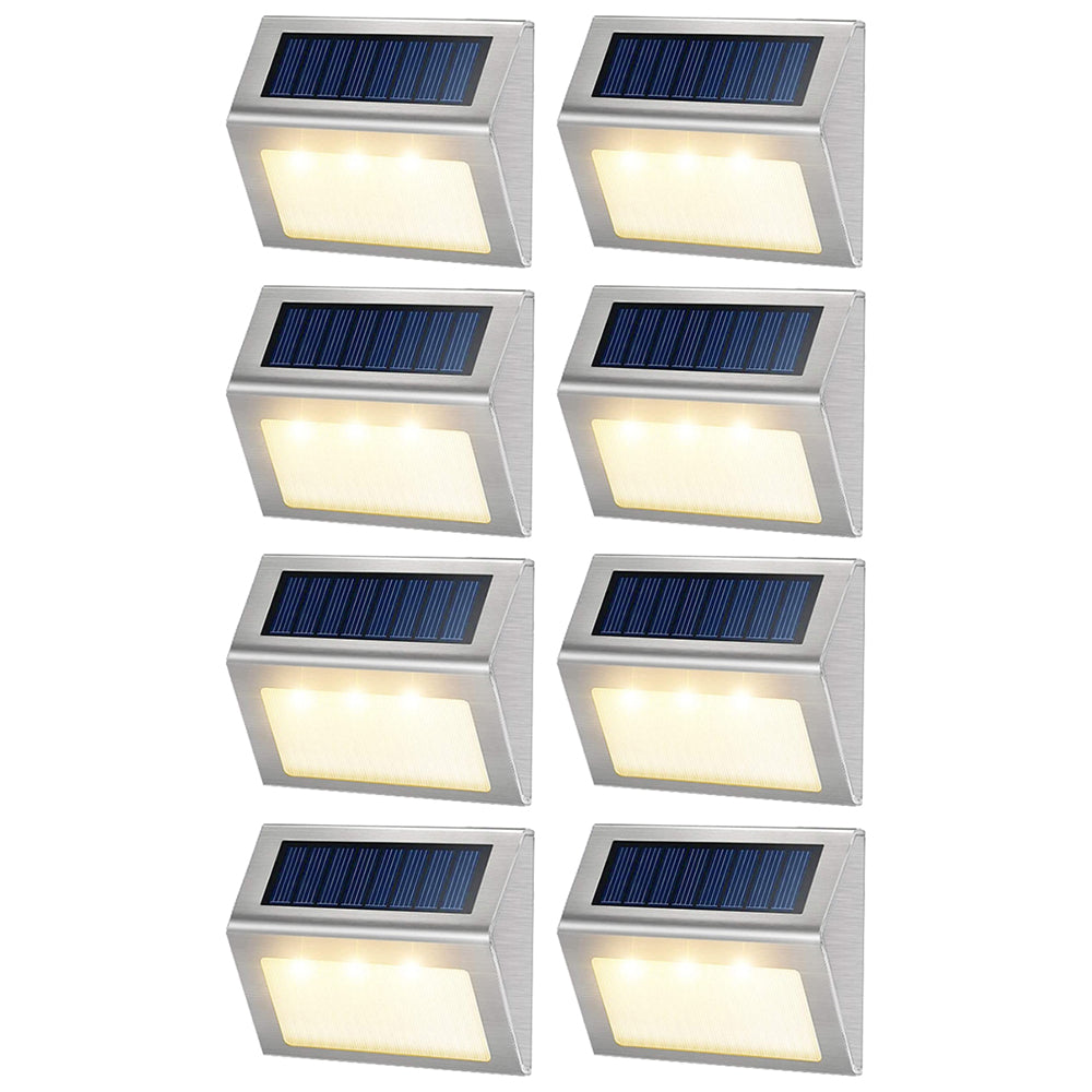 8 Pack Water Resistant LED Solar Pwered Fence Light Garden Wall Lamp Warm White