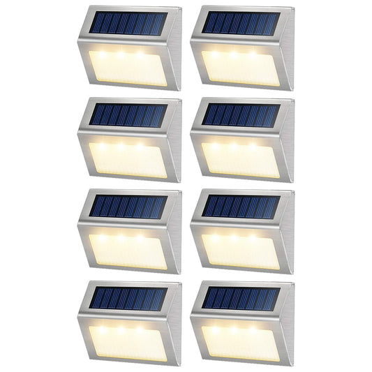 8 Pack Water Resistant LED Solar Pwered Fence Light Garden Wall Lamp Warm White