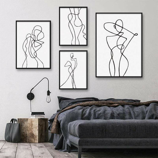4Pcs 40x60cm Line Art Prints Abstract Figure Printing Canvas Wall Art Home Decor