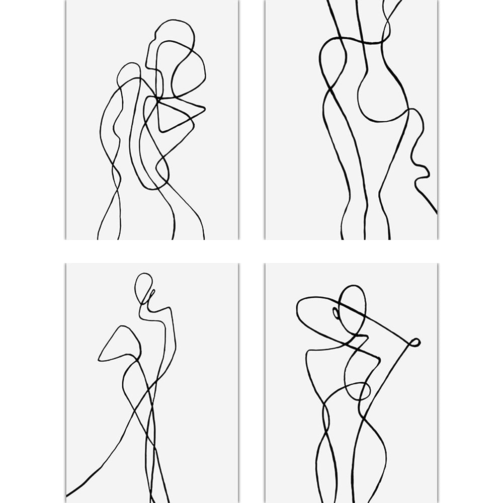 4Pcs 30x40cm Line Art Prints Abstract Figure Printing Canvas Wall Art Home Decor