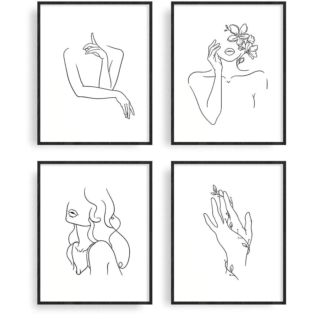 4Pcs 20x25cm Line Art Prints Abstract Women Printing Canvas Wall Art Home Decor