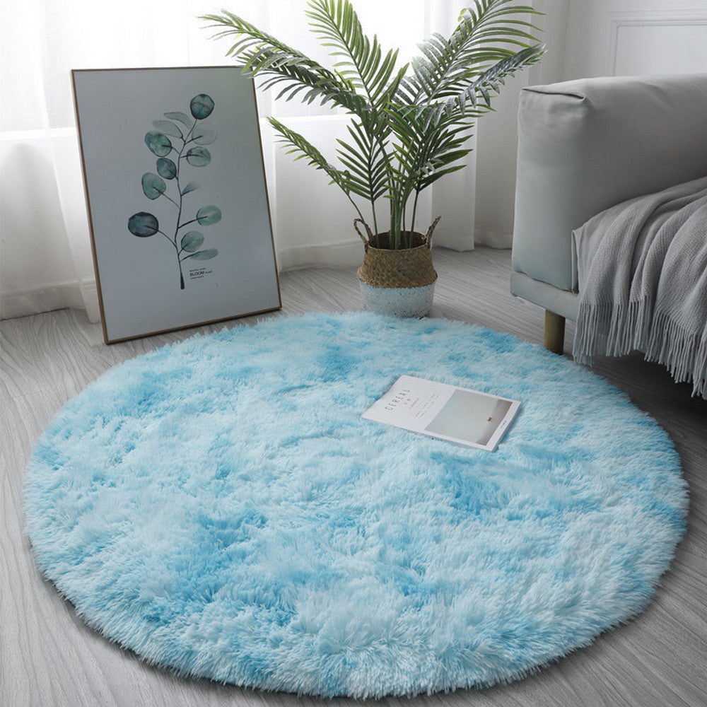 60cm Dyed Shaggy Plush Round Rug Fluffy Carpet Blue