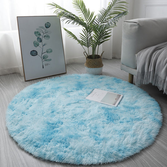 60cm Dyed Shaggy Plush Round Rug Fluffy Carpet Blue