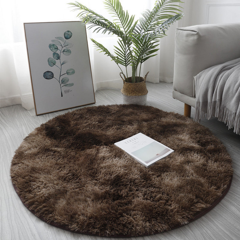 160cm Dyed Shaggy Plush Round Rug Fluffy Carpet Coffee