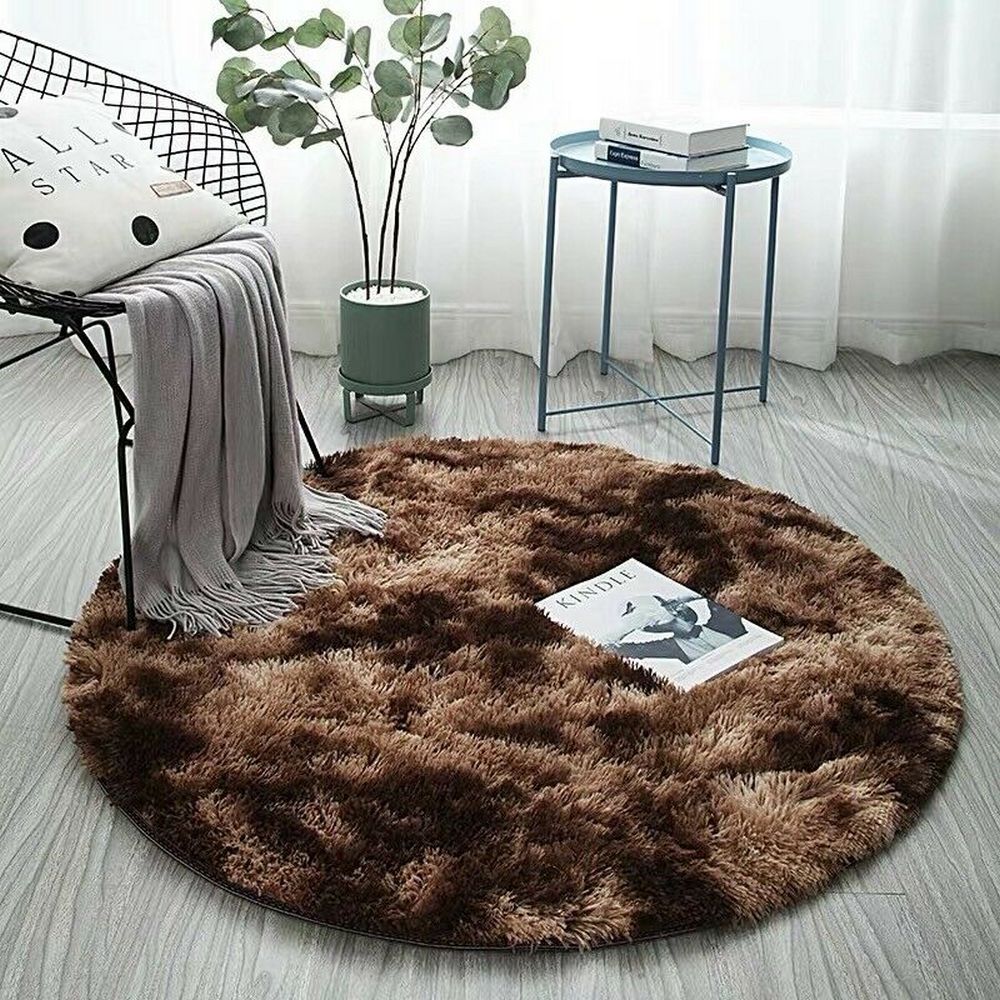 60cm Dyed Shaggy Plush Round Rug Fluffy Carpet Coffee
