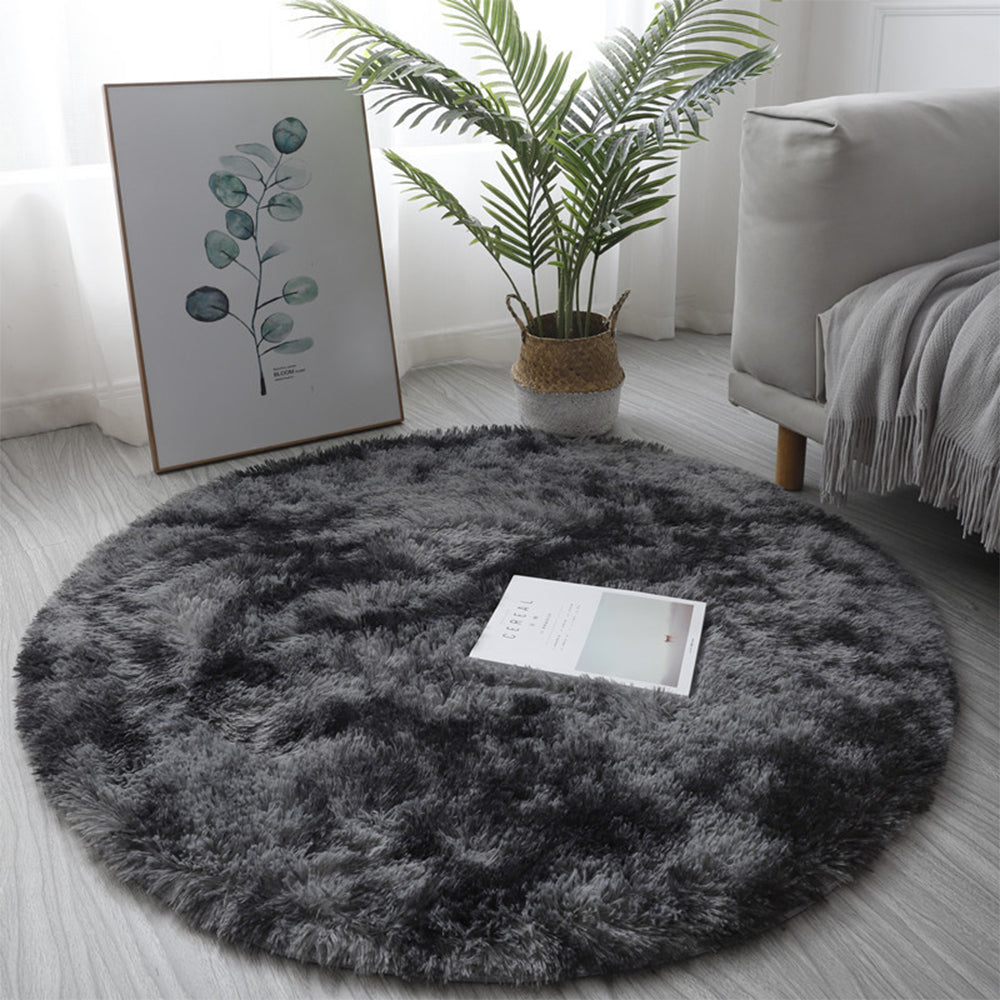 100cm Dyed Shaggy Plush Round Rug Fluffy Carpet Grey
