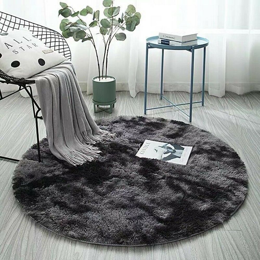 120cm Dyed Shaggy Plush Round Rug Fluffy Carpet Grey