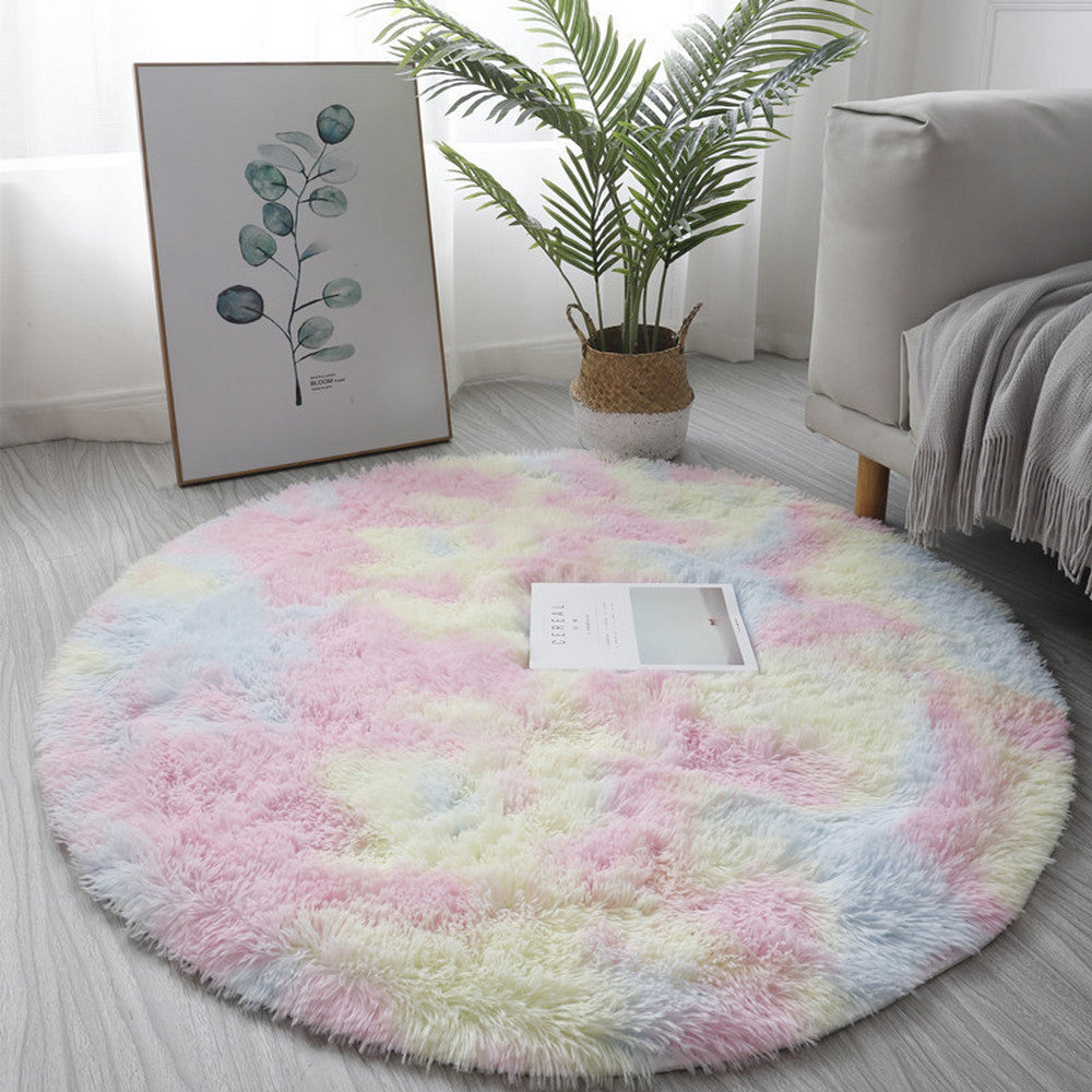 100cm Dyed Shaggy Plush Round Rug Fluffy Carpet