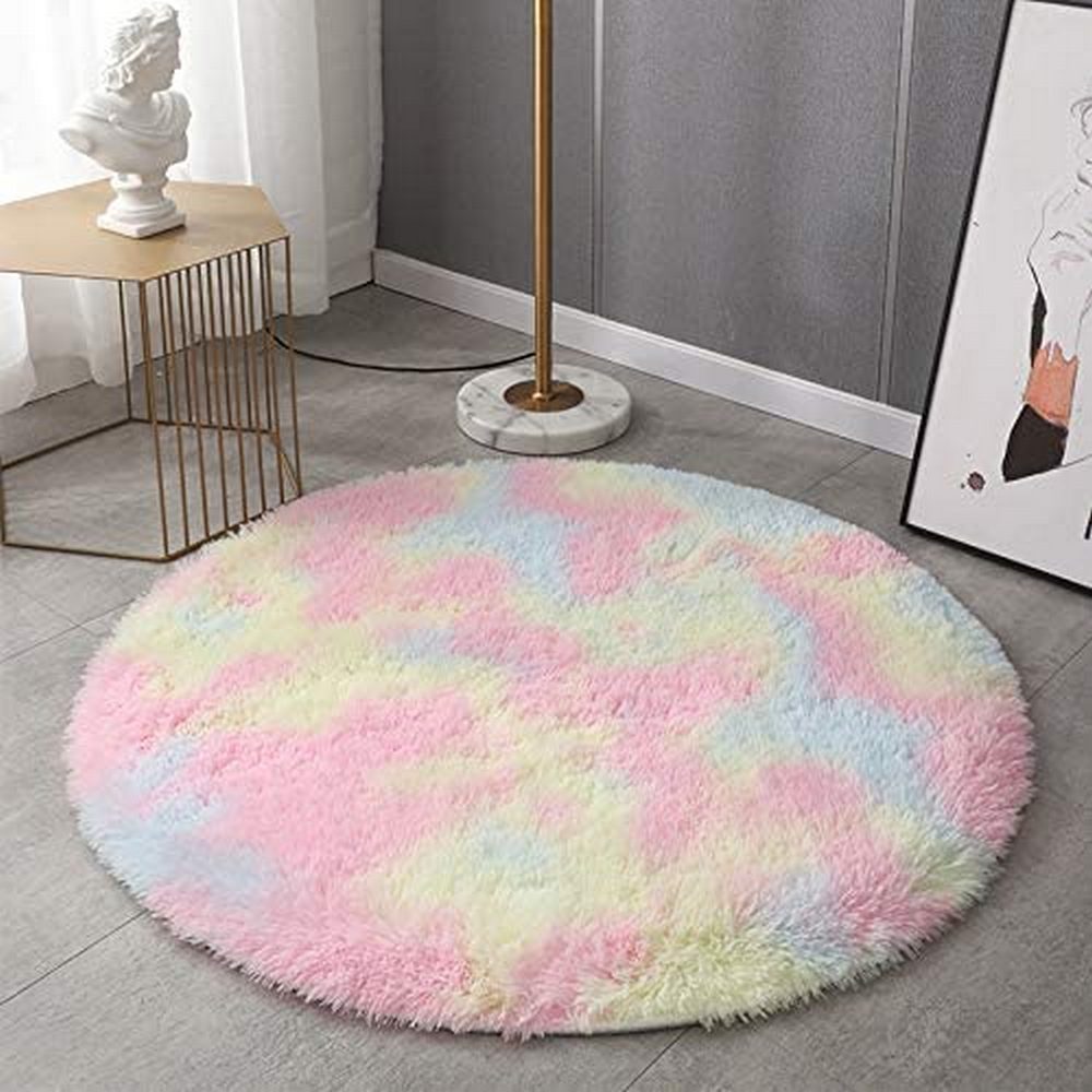 60cm Dyed Shaggy Plush Round Rug Fluffy Carpet
