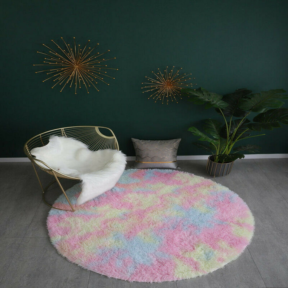 60cm Dyed Shaggy Plush Round Rug Fluffy Carpet