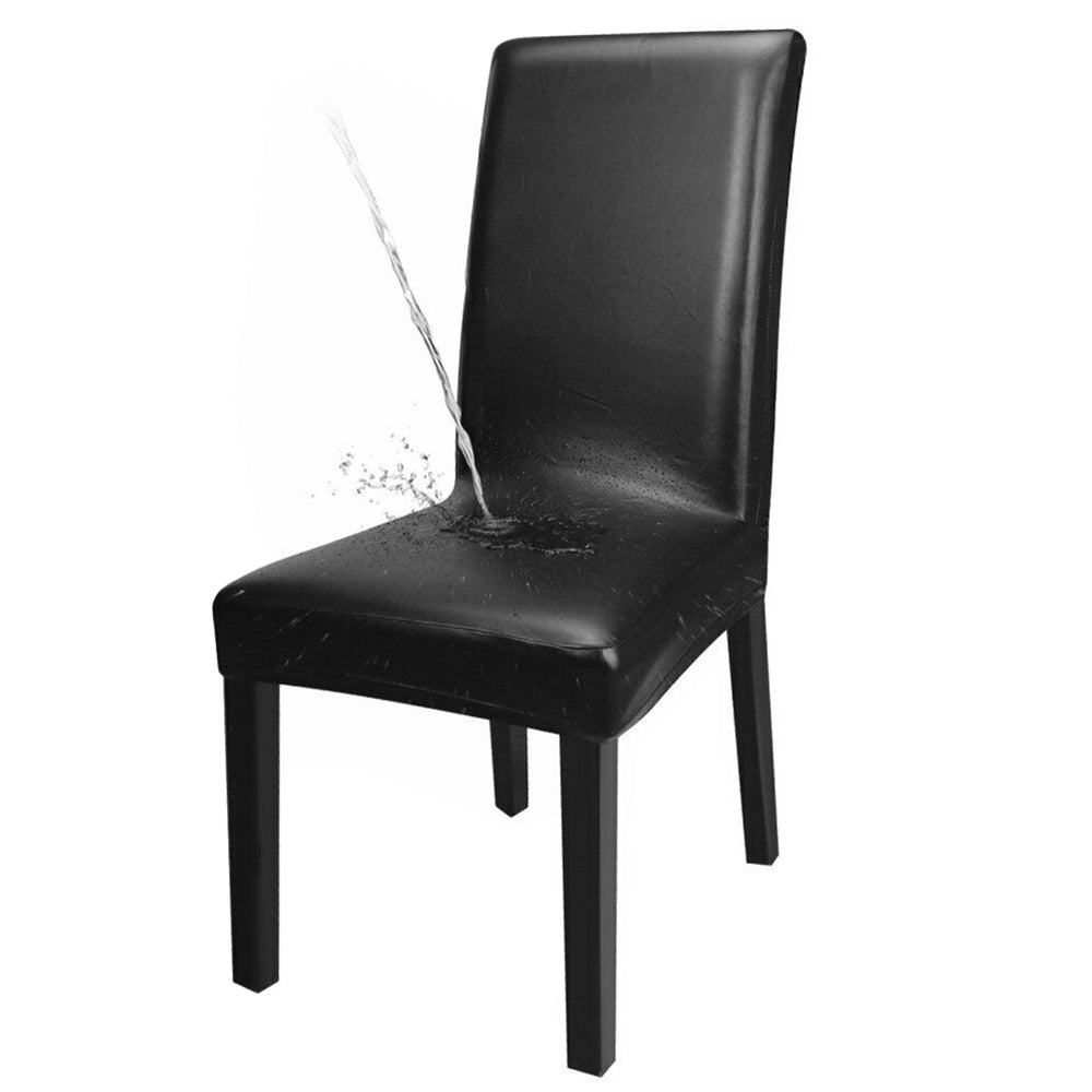 2X Waterproof PU Leather Dining Chair Cover Black