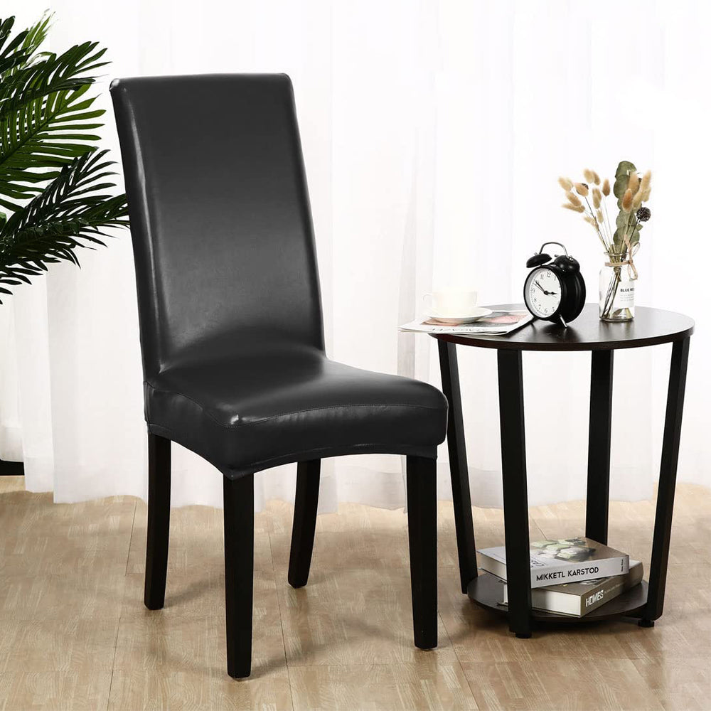 2X Waterproof PU Leather Dining Chair Cover Black