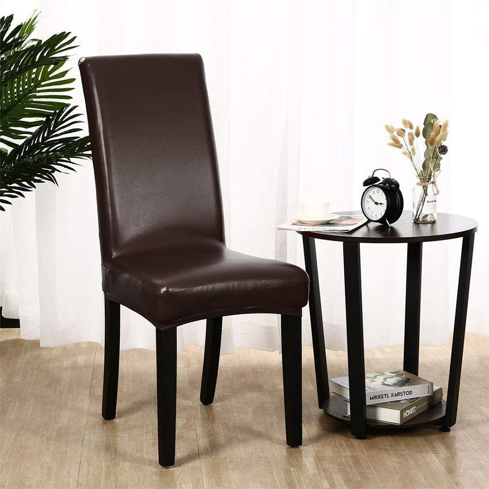 2X Waterproof PU Leather Dining Chair Cover Brown