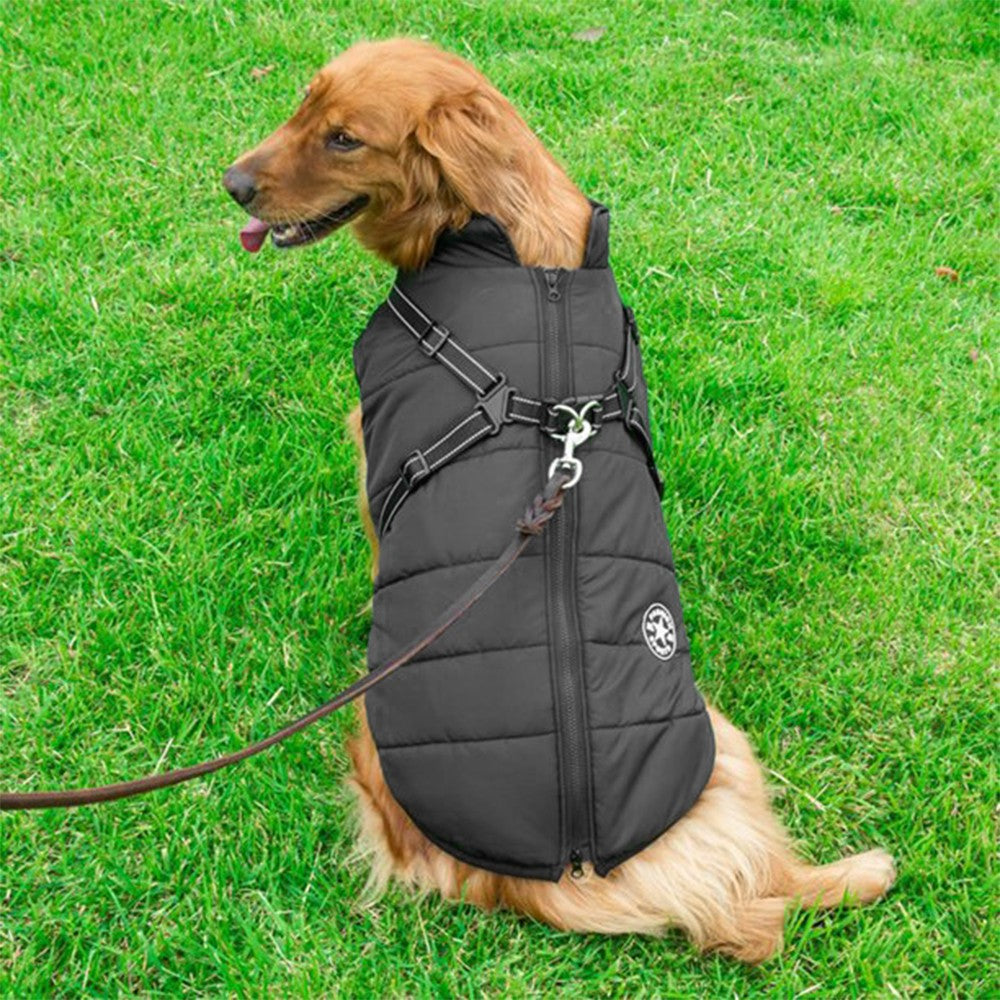 Waterproof Warm Winter Dog Harness Coat Black 3XL Size