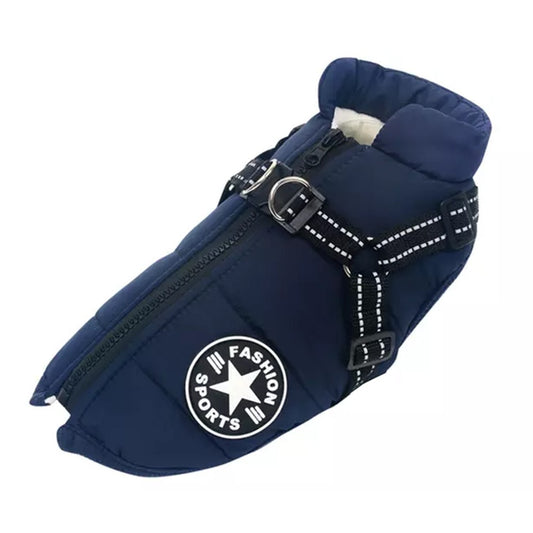 Waterproof Warm Winter Dog Harness Coat Blue M Size