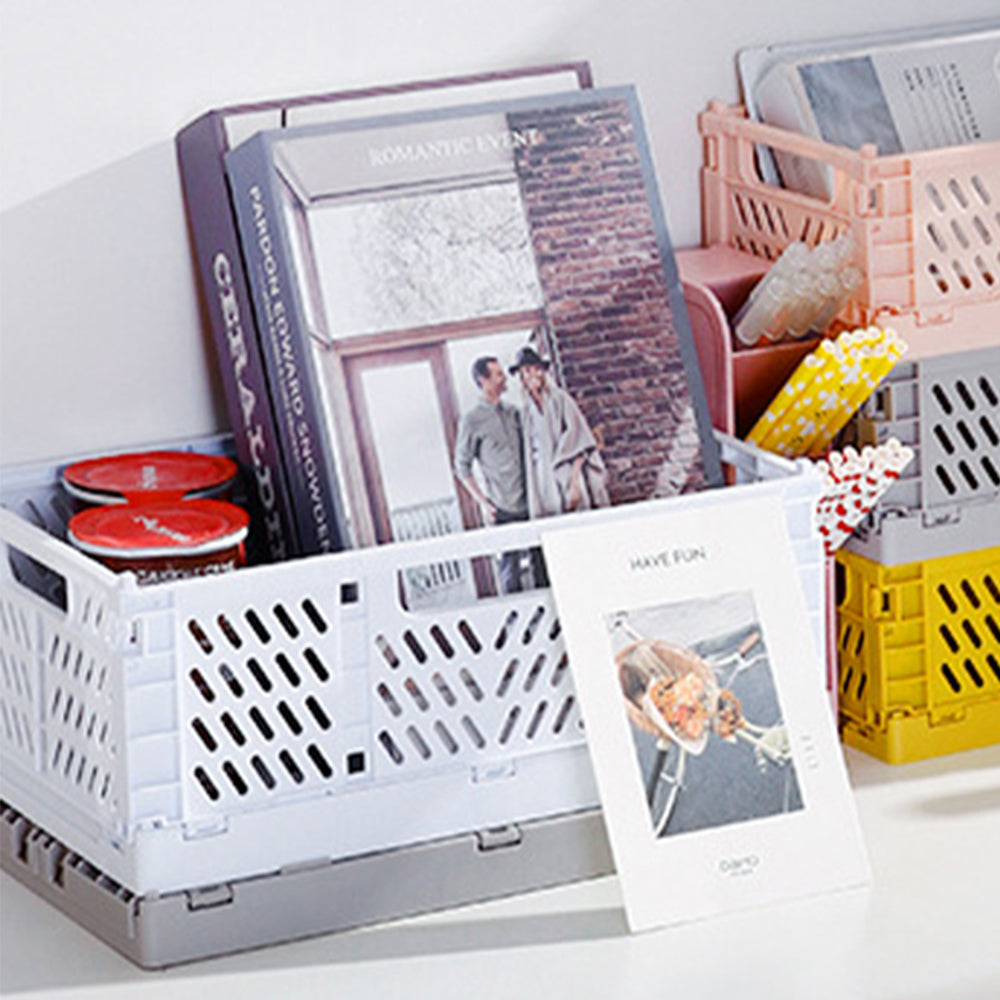 Collapsible Plastic Storage Basket White Large