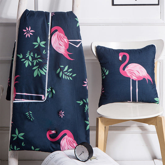 2 in 1 Pillow Quilt Office Nap Blanket Flamingo Print