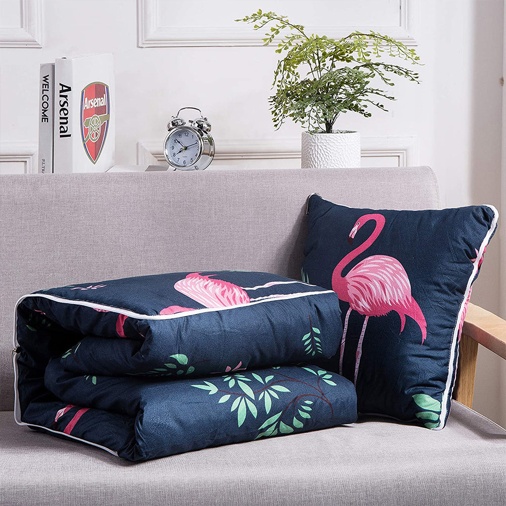 2 in 1 Pillow Quilt Office Nap Blanket Flamingo Print