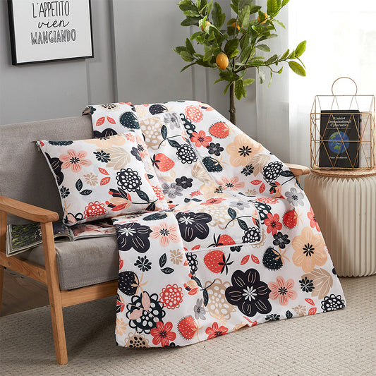 2 in 1 Pillow Quilt Office Nap Blanket Black Flower